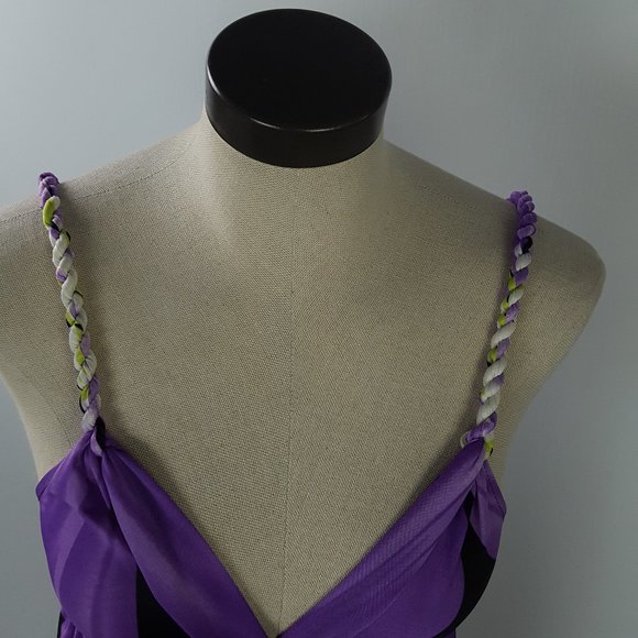 Maxi Dress Black Large Purple Flower Print Stretchy Boho - Picture 7 of 8